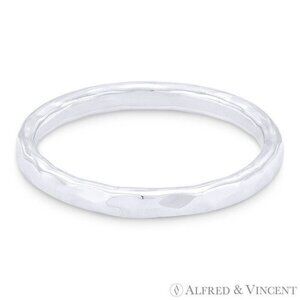 Hammered-Finish Stackable Fashion Ring in Solid .925 Sterling Silver - Size 6